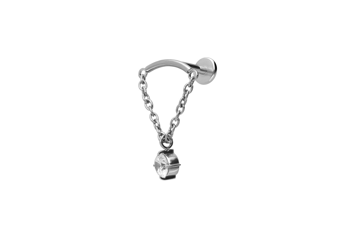 Titan Labret Piercing mit Innengewinde BOGEN+ KETTE + KRISTALL